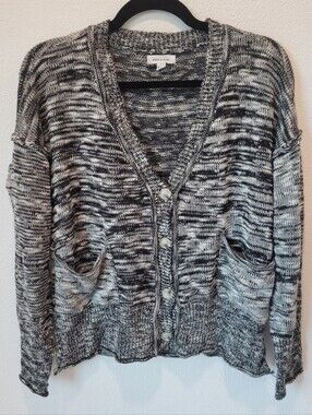 Stitch & Pine Womens S Marled Cardigan Black White Cozy Minimalist Sweater